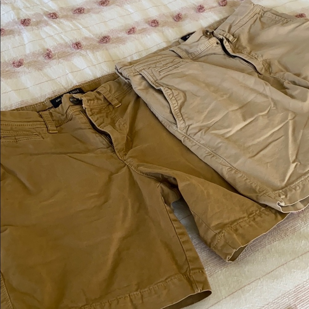 2 pairs Extreme Flex Am Eagle khaki shorts